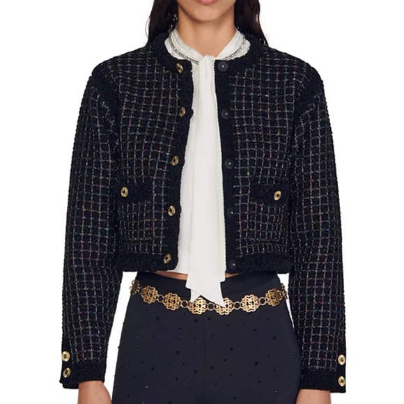 Sandro Jackets & Blazers - Full Textured Tweed Cardigan Sweater